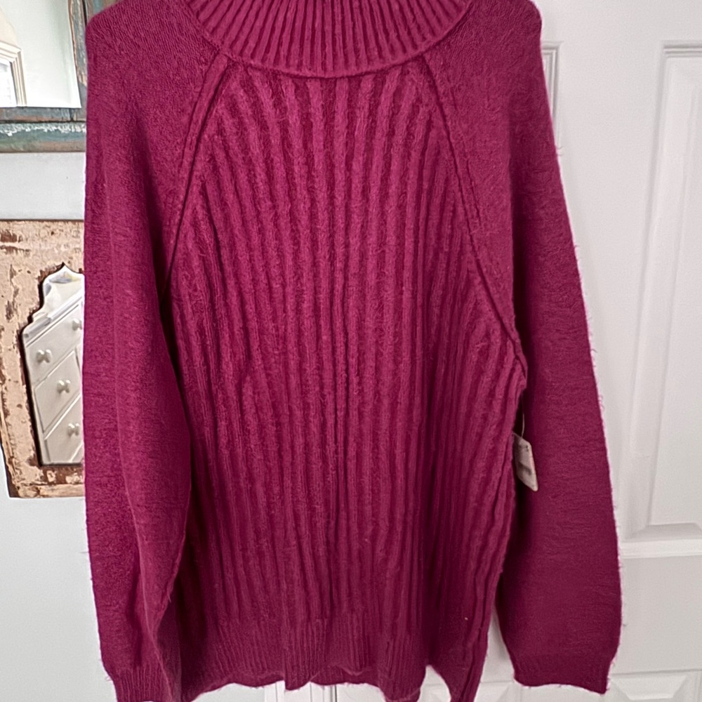Free People Ribbed Cowl Neck Sweater - Deep Raspberry